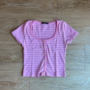 Brandy Melville Zelly Pink Striped Button-Up Top